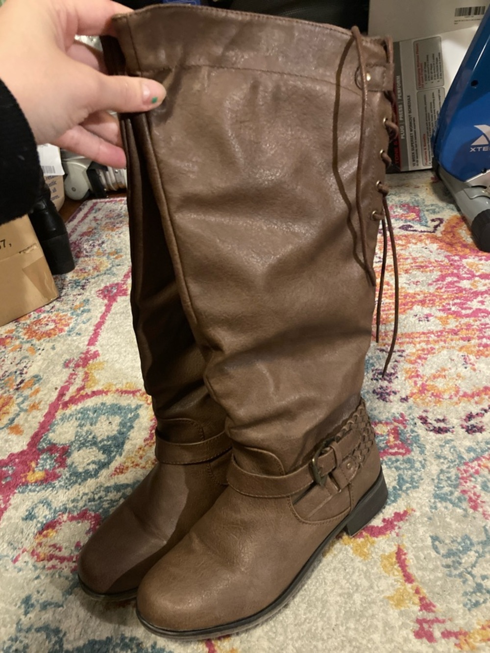 XOXO Brown Tall Lace-Up Boots Size 8